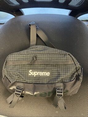 Supreme Black Grid Waist Bag with White Logo Brand New 💯 authentic